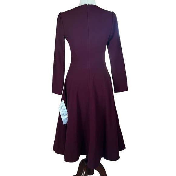 DRESS THE POPULATION CATRINE FIT & FLARE STRETCH CREPE MIDI DRESS BURGUNDY NWT - Picture 3 of 16